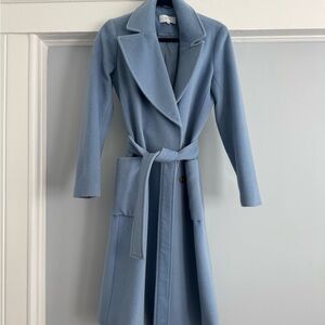 Faris Belted Wool Coat In Light Blue